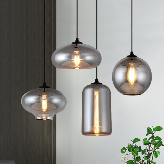 Smoke Gray Mini Pendant Light - Modern Glass Ceiling Fixture For Bars And Cafes With 1 Head