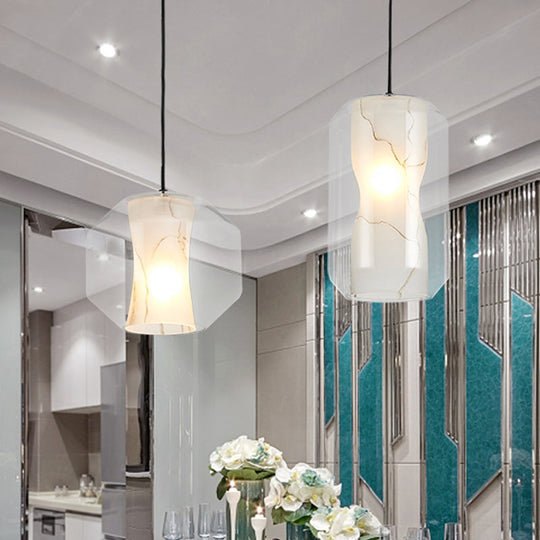 Modern Clear Glass Pendant Light-Black 1-Light 8"/10" Wide Cylinder/Drum