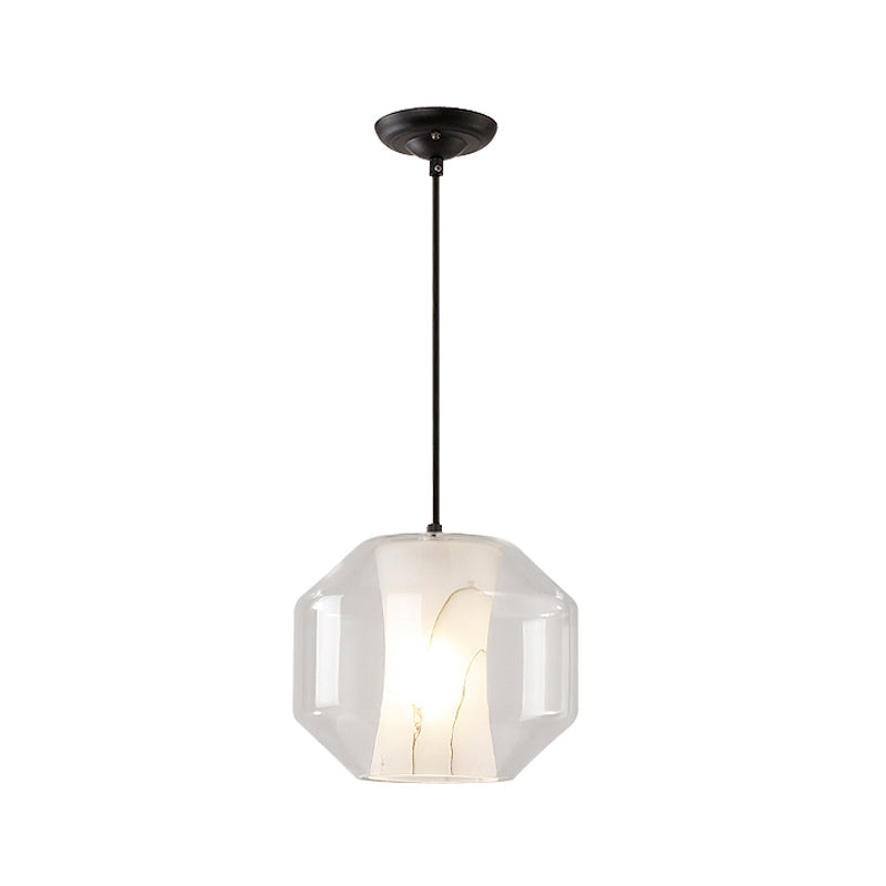 Modern Clear Glass Pendant Light-Black 1-Light 8"/10" Wide Cylinder/Drum