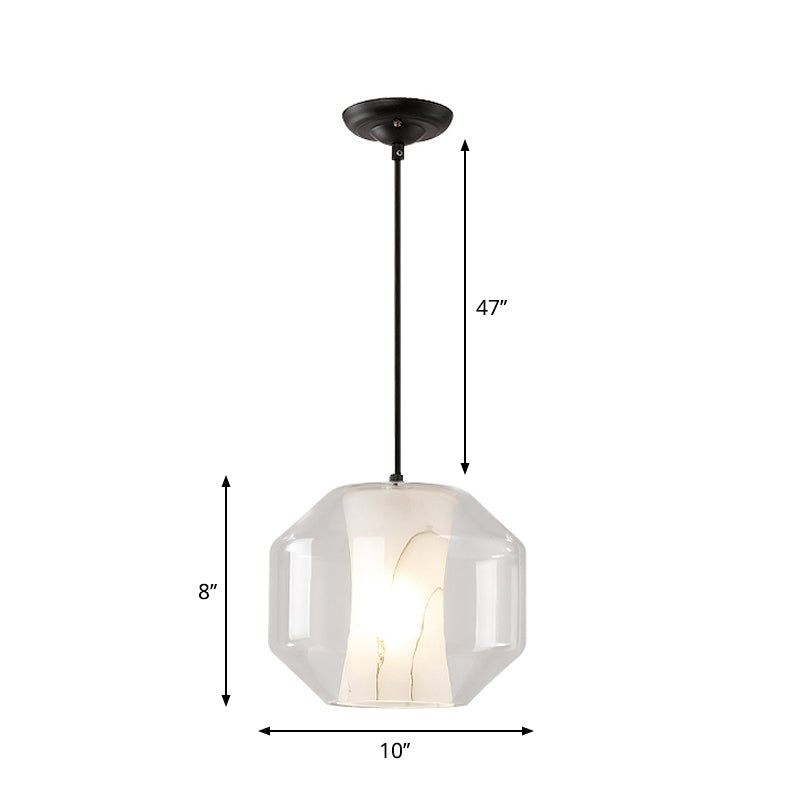 Modern Clear Glass Pendant Light-Black 1-Light 8"/10" Wide Cylinder/Drum
