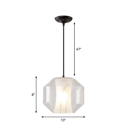 Modern Clear Glass Pendant Light-Black 1-Light 8"/10" Wide Cylinder/Drum
