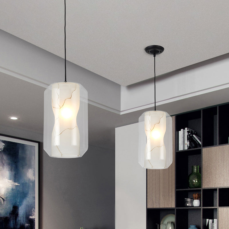 Modern Clear Glass Pendant Light-Black 1-Light 8"/10" Wide Cylinder/Drum