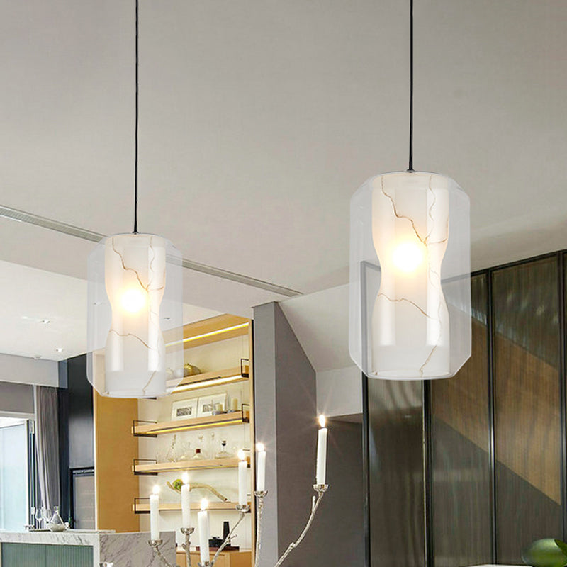Modern Clear Glass Pendant Light-Black 1-Light 8"/10" Wide Cylinder/Drum