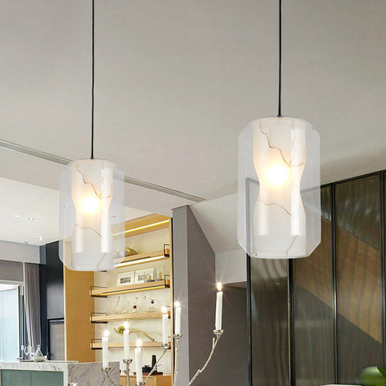 Modern Clear Glass Pendant Light-Black 1-Light 8"/10" Wide Cylinder/Drum