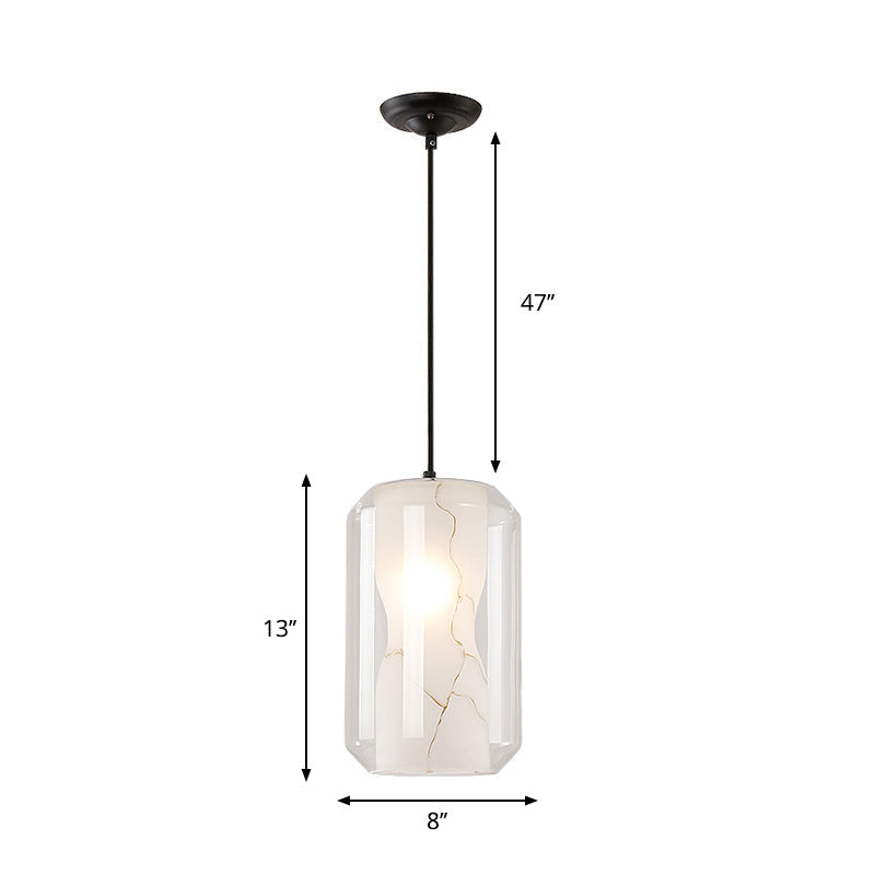 Modern Clear Glass Pendant Light-Black 1-Light 8"/10" Wide Cylinder/Drum