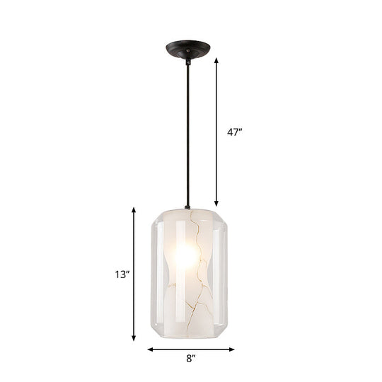 Modern Clear Glass Pendant Light-Black 1-Light 8"/10" Wide Cylinder/Drum