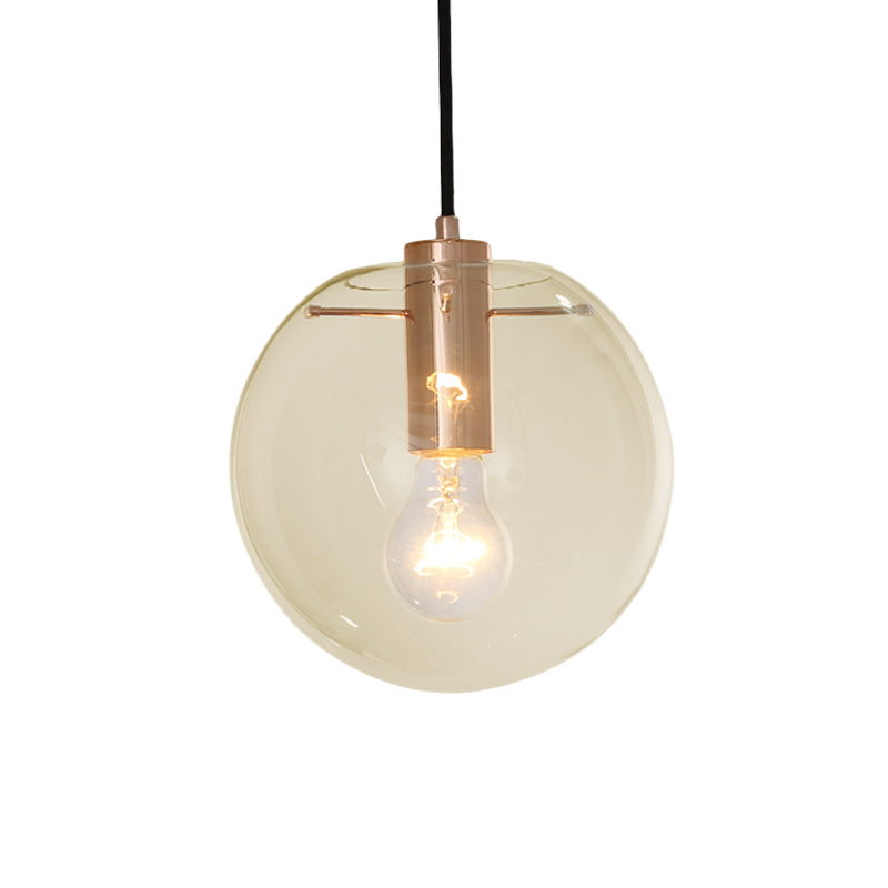 Contemporary Clear/Amber Glass Pendant Light In Rose Gold Finish