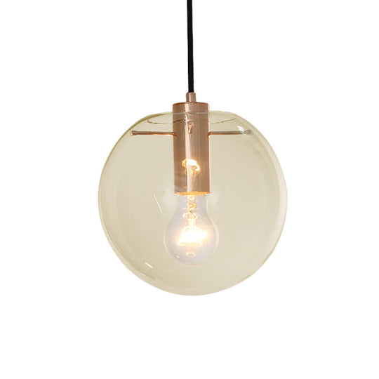 Contemporary Clear/Amber Glass Pendant Light In Rose Gold Finish