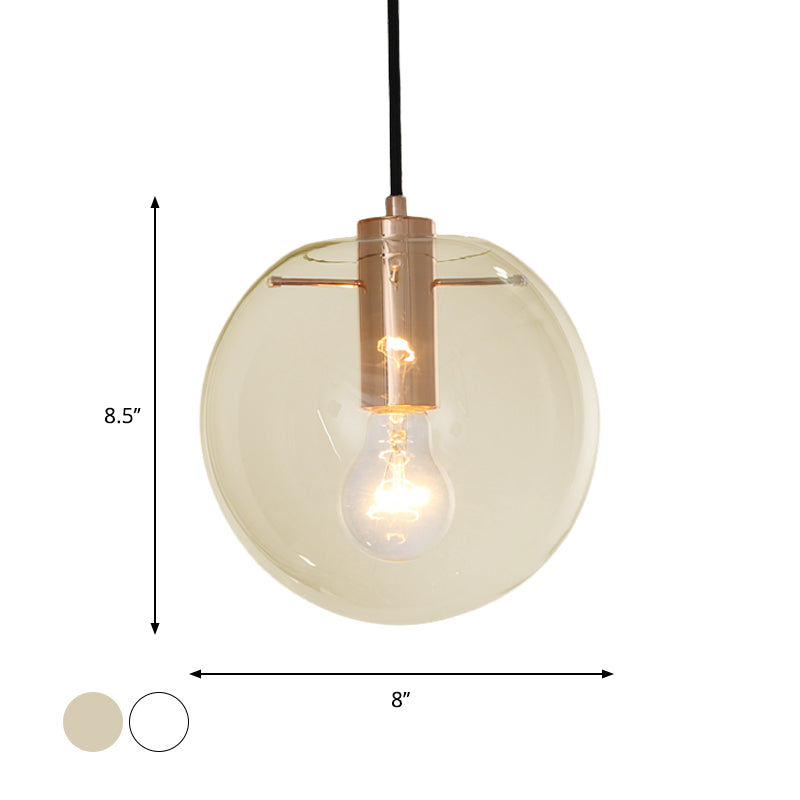 Contemporary Clear/Amber Glass Pendant Light In Rose Gold Finish