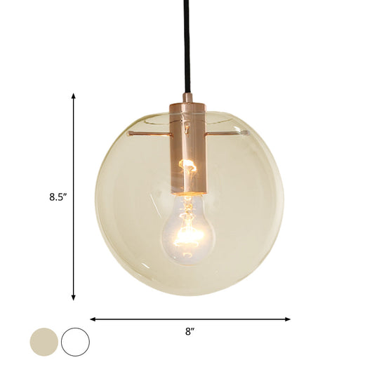 Contemporary Clear/Amber Glass Pendant Light In Rose Gold Finish