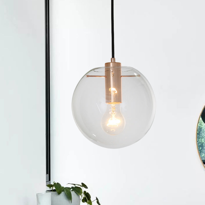 Contemporary Clear/Amber Glass Pendant Light In Rose Gold Finish