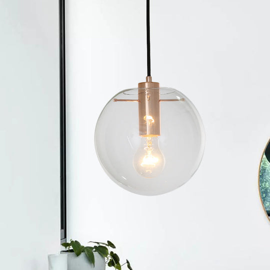 Contemporary Clear/Amber Glass Pendant Light In Rose Gold Finish