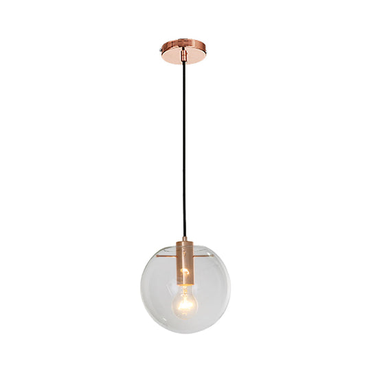 Contemporary Clear/Amber Glass Pendant Light In Rose Gold Finish