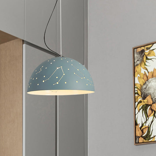 Minimalist Metal Hanging Ceiling Light - 1-Light Semisphere Pendant Lamp - Blue/Green/Yellow