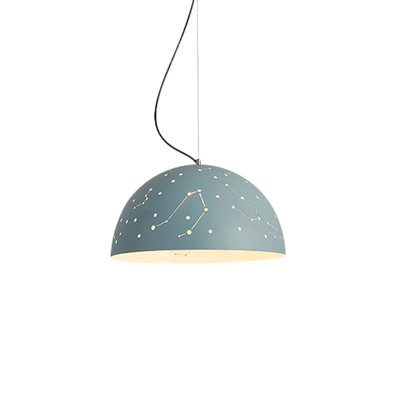 Minimalist Metal Hanging Ceiling Light With 1 Semisphere Pendant In Blue/Green/Yellow