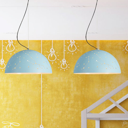 Minimalist Metal Hanging Ceiling Light - 1-Light Semisphere Pendant Lamp - Blue/Green/Yellow