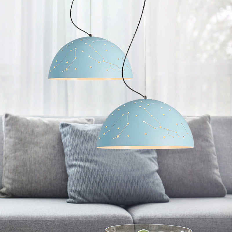 Minimalist Metal Hanging Ceiling Light With 1 Semisphere Pendant In Blue/Green/Yellow