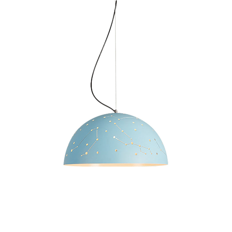 Minimalist Metal Hanging Ceiling Light With 1 Semisphere Pendant In Blue/Green/Yellow Blue