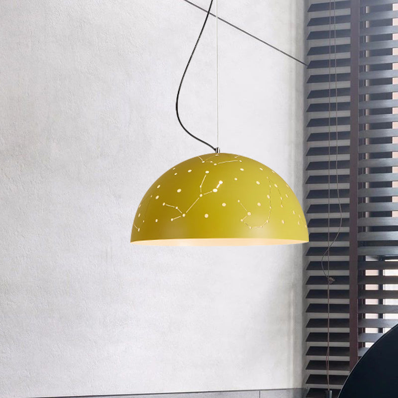 Minimalist Metal Hanging Ceiling Light With 1 Semisphere Pendant In Blue/Green/Yellow Yellow
