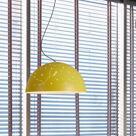 Minimalist Metal Hanging Ceiling Light - 1-Light Semisphere Pendant Lamp - Blue/Green/Yellow