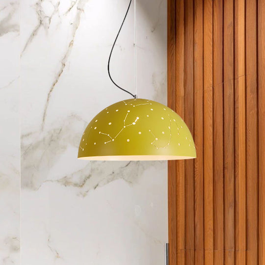 Minimalist Metal Hanging Ceiling Light - 1-Light Semisphere Pendant Lamp - Blue/Green/Yellow