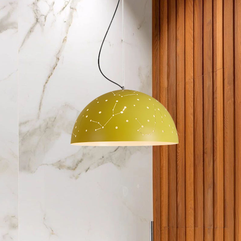 Minimalist Metal Hanging Ceiling Light With 1 Semisphere Pendant In Blue/Green/Yellow