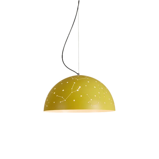 Minimalist Metal Hanging Ceiling Light With 1 Semisphere Pendant In Blue/Green/Yellow