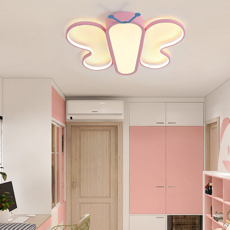 Insect Cute Butterfly Flush Mount Light in Pink for Girls Bedroom Balcony