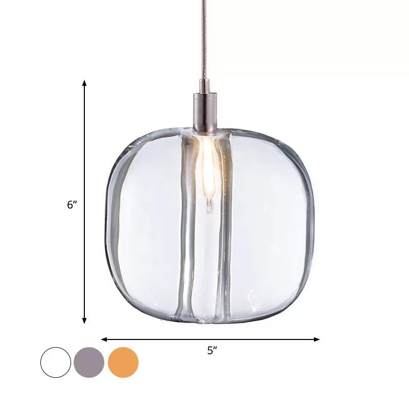 Mirrored Glass Designer Drum Pendant Lamp With Clear/Amber/Smoke Finish - 1 Light Hanging Fixture