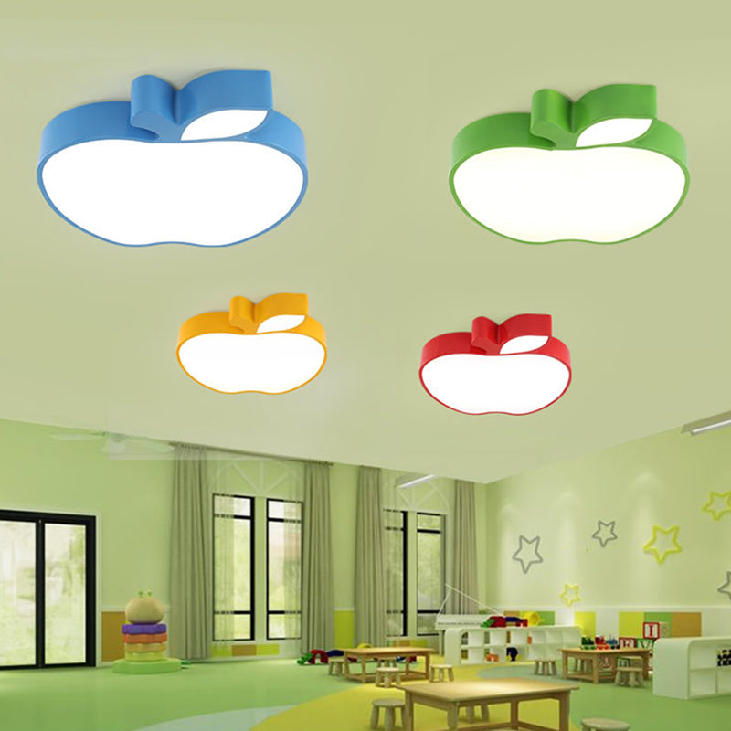 Kids Style LED Ceiling Lamp for Baby Room - Apple Acrylic Flush Mount Light (18"/21.5" W) - Red/Blue/Yellow