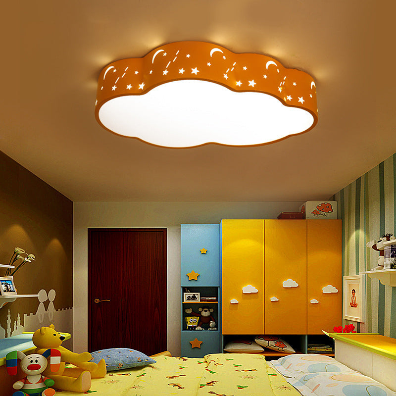 Hollowed-Out Cloud LED Flush Light: Macaron Acrylic Red/Yellow/Blue, 20.5"/24.5" Width