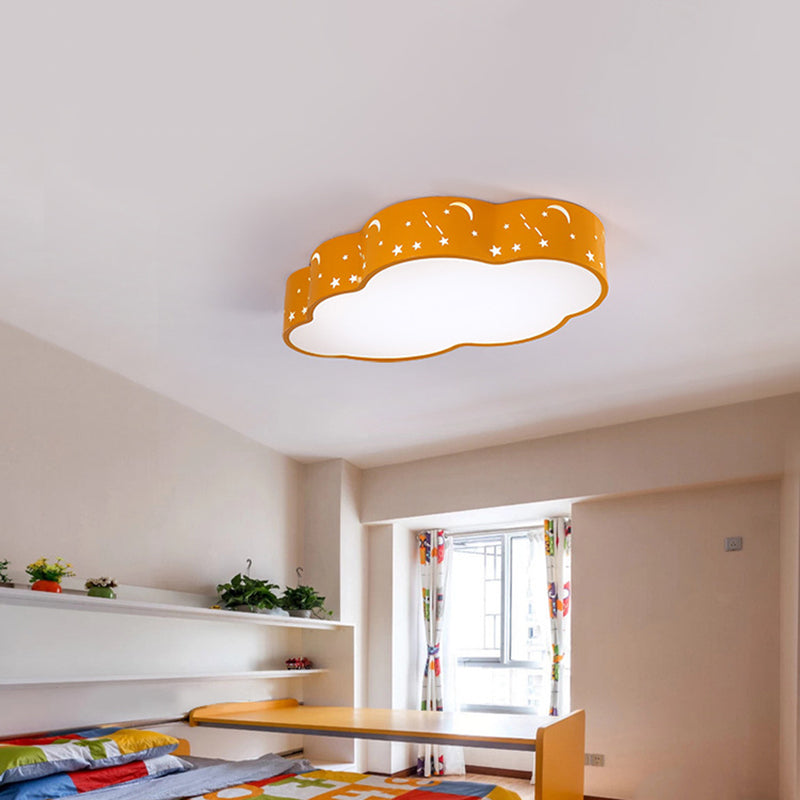 Hollowed-Out Cloud Led Flush Light: Macaron Acrylic Red/Yellow/Blue 20.5/24.5 Width