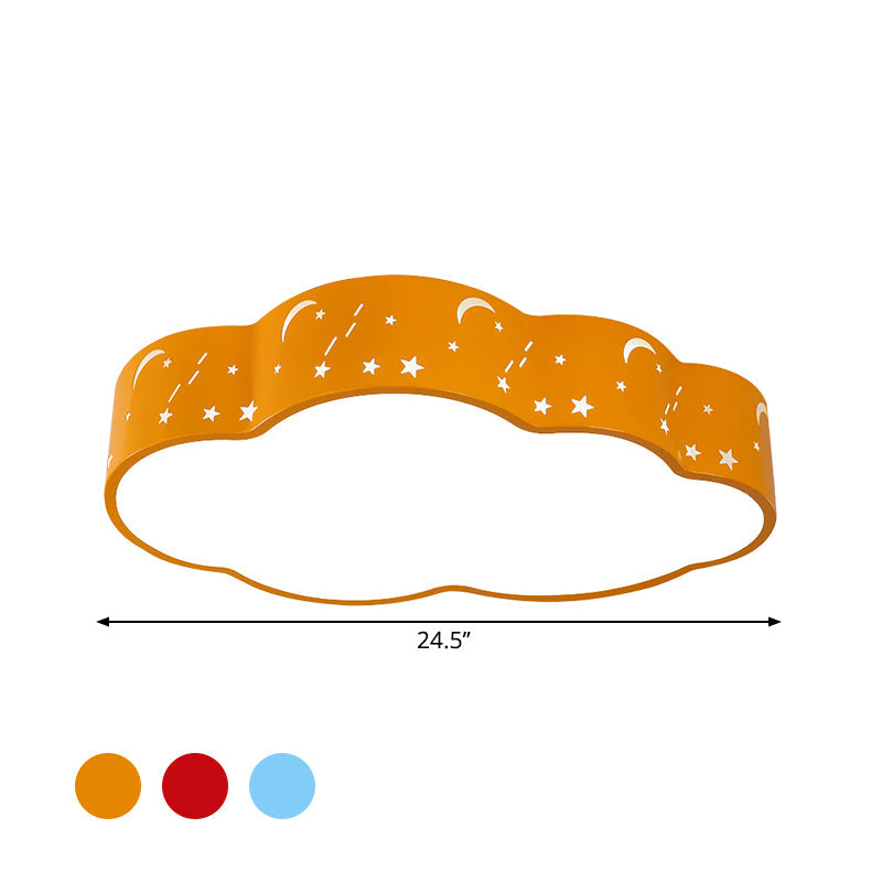 Hollowed-Out Cloud LED Flush Light: Macaron Acrylic Red/Yellow/Blue, 20.5"/24.5" Width