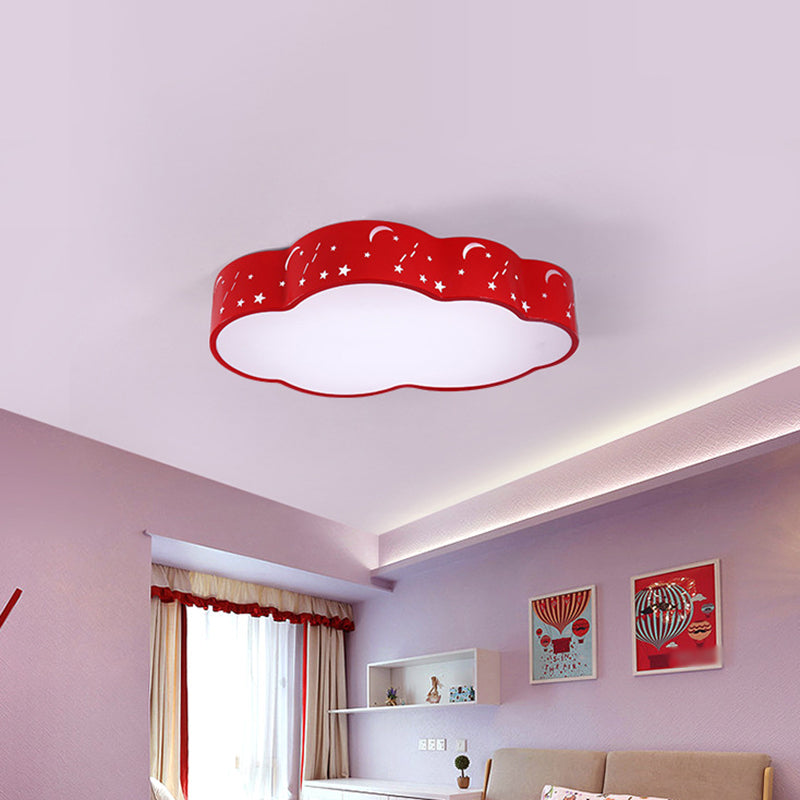 Hollowed-Out Cloud Led Flush Light: Macaron Acrylic Red/Yellow/Blue 20.5/24.5 Width Red / 20.5
