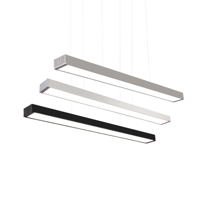 Minimalist Linear LED Hanging Light - Acrylic, Black/White - Office Ceiling Pendant Lamp (2"/3"/4" Wide)