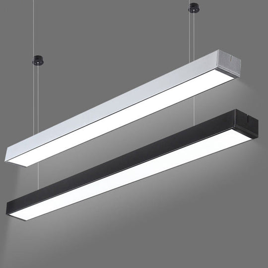 Minimalist Linear LED Hanging Light - Acrylic, Black/White - Office Ceiling Pendant Lamp (2"/3"/4" Wide)