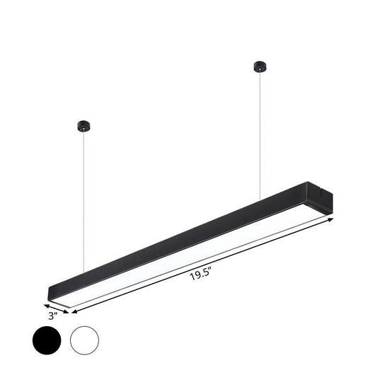 Minimalist Linear LED Hanging Light - Acrylic, Black/White - Office Ceiling Pendant Lamp (2"/3"/4" Wide)