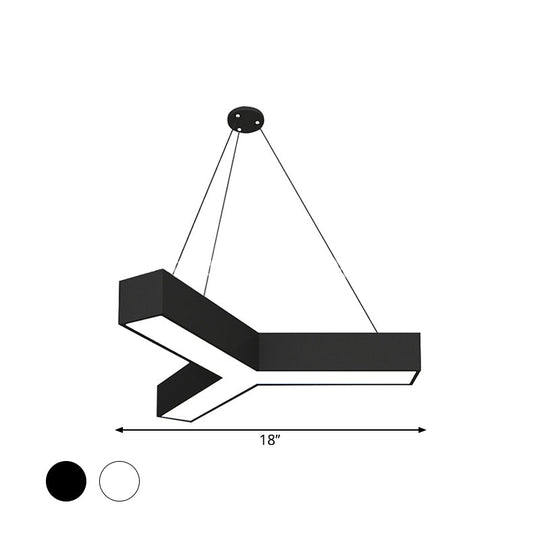 Modern Y-Shaped Gymnasium Led Ceiling Lamp In Black/White 14/18/24.5 W