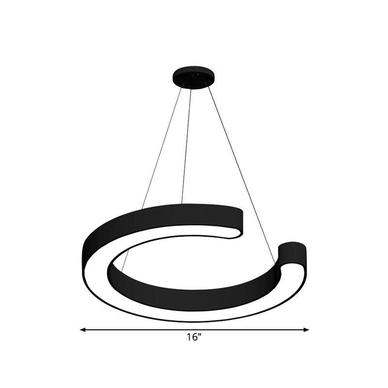 Contemporary Black C Pendant Ceiling Light - 16"/23.5"/31.5" W - LED Acrylic Down Lighting in Warm/White Light