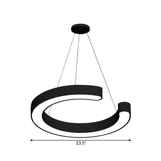 Contemporary Black C Pendant Ceiling Light - 16"/23.5"/31.5" W - LED Acrylic Down Lighting in Warm/White Light