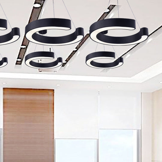 C Shaped Acrylic LED Pendant Lamp - Minimalist Black/White - Warm/White Light - 21.5"/31.5" Wide