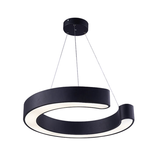 C Shaped Acrylic LED Pendant Lamp - Minimalist Black/White - Warm/White Light - 21.5"/31.5" Wide