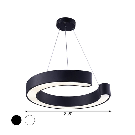 C Shaped Acrylic LED Pendant Lamp - Minimalist Black/White - Warm/White Light - 21.5"/31.5" Wide