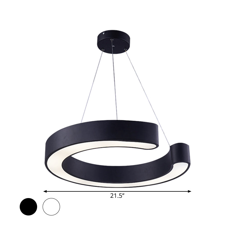 C Shaped Acrylic Led Pendant: Minimalist Black/White Hanging Lamp In Warm/White Light 21.5/31.5 Wide