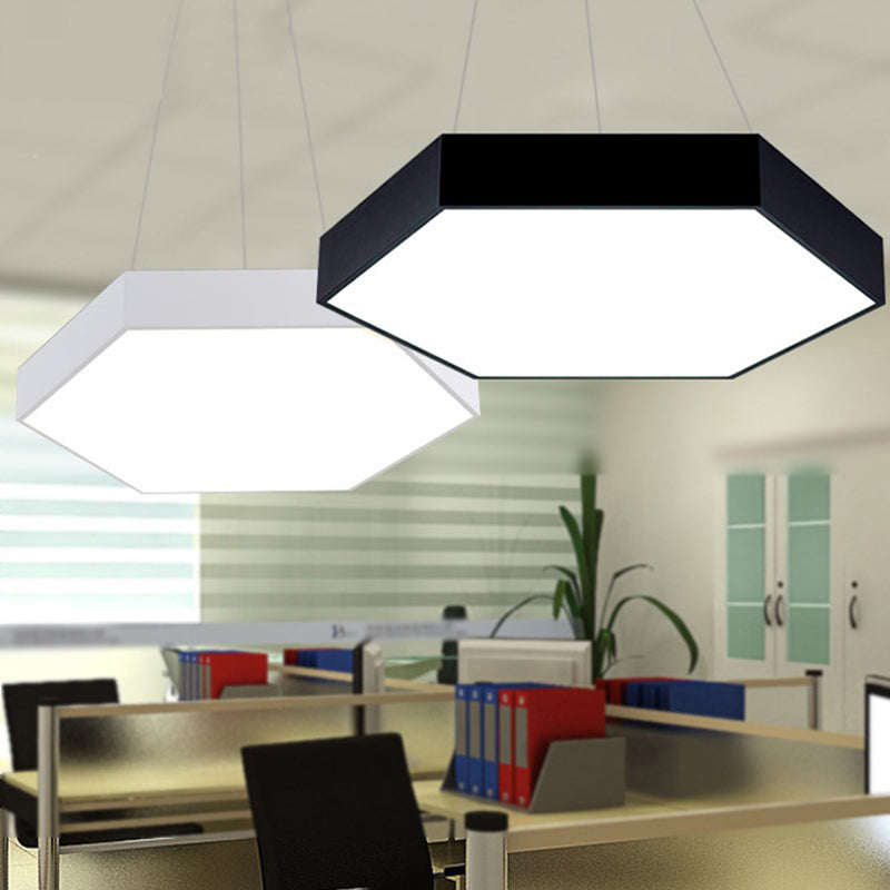 Modern Metallic LED Pendant Light with Honeycomb Design, Black/White, Acrylic Diffuser - 16"/23.5"/35.5" W