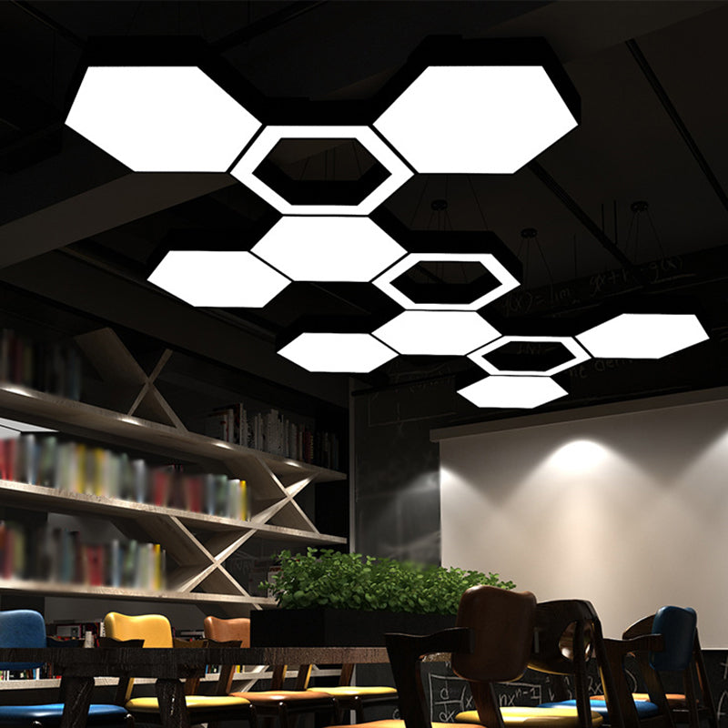 Luminaire suspendu à LED hexagonal moderne en acrylique noir, 18"/31,5"/47" de large