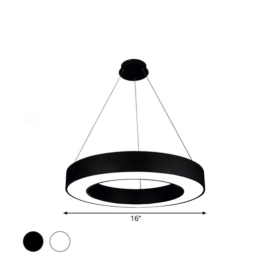 Modern LED Ceiling Lamp with Halo Ring Pendant Lighting in Black/White, Acrylic Shade, 16''/31.5''/39'' W