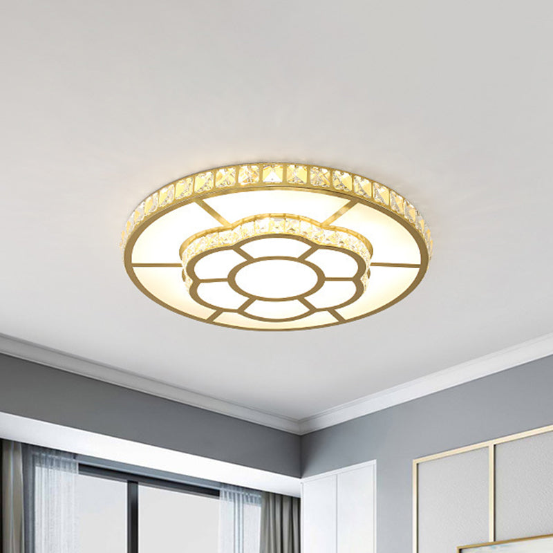 Minimalist Gold Acrylic LED Flush Mount Ceiling Lamp with Crystal Block Deco - Warm/White Light