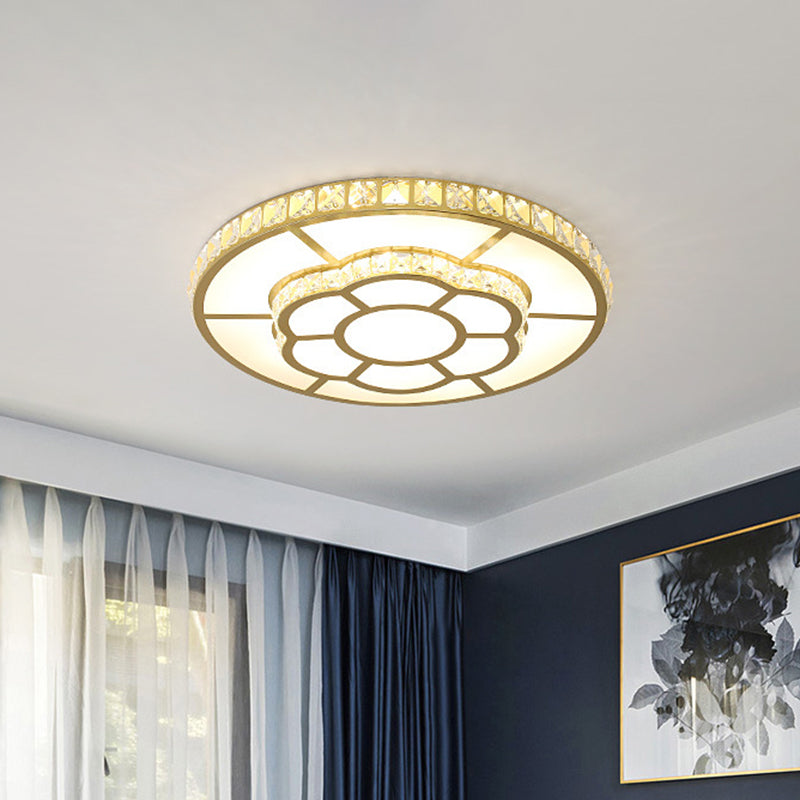 Minimalist Gold Acrylic LED Flush Mount Ceiling Lamp with Crystal Block Deco - Warm/White Light