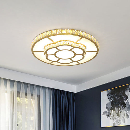 Minimalist Gold Acrylic LED Flush Mount Ceiling Lamp with Crystal Block Deco - Warm/White Light